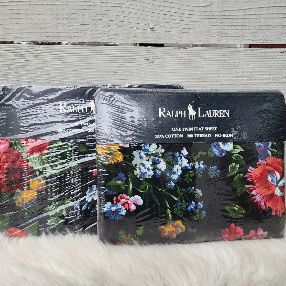 New Rare Ralph Lauren Isadora Black Floral Twin 2PC Sheet Set